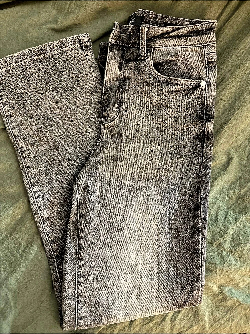Judy Blue High Waist Rhinestone Straight Jeans Women's Gray Skinny Jeans Like